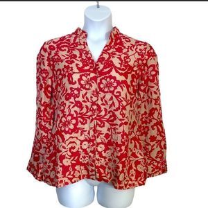 Charter Club Linen Pink Printed Long Roll-Tab Sleeve Blouse Size 12